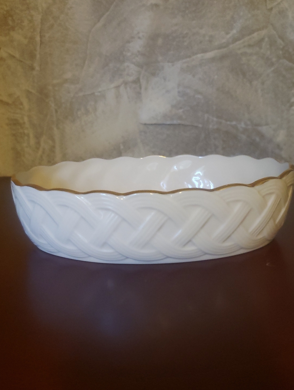 Lenox White Basket Weave Ceramic Dish with Gold Accent